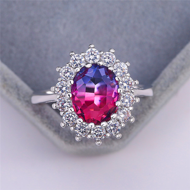 

Charming Blue Purple Gradient Zircon Ring Gold/Rose Gold/Silver Color Rainbow Oval Stone Rings For Women Wedding Luxury Jewelry