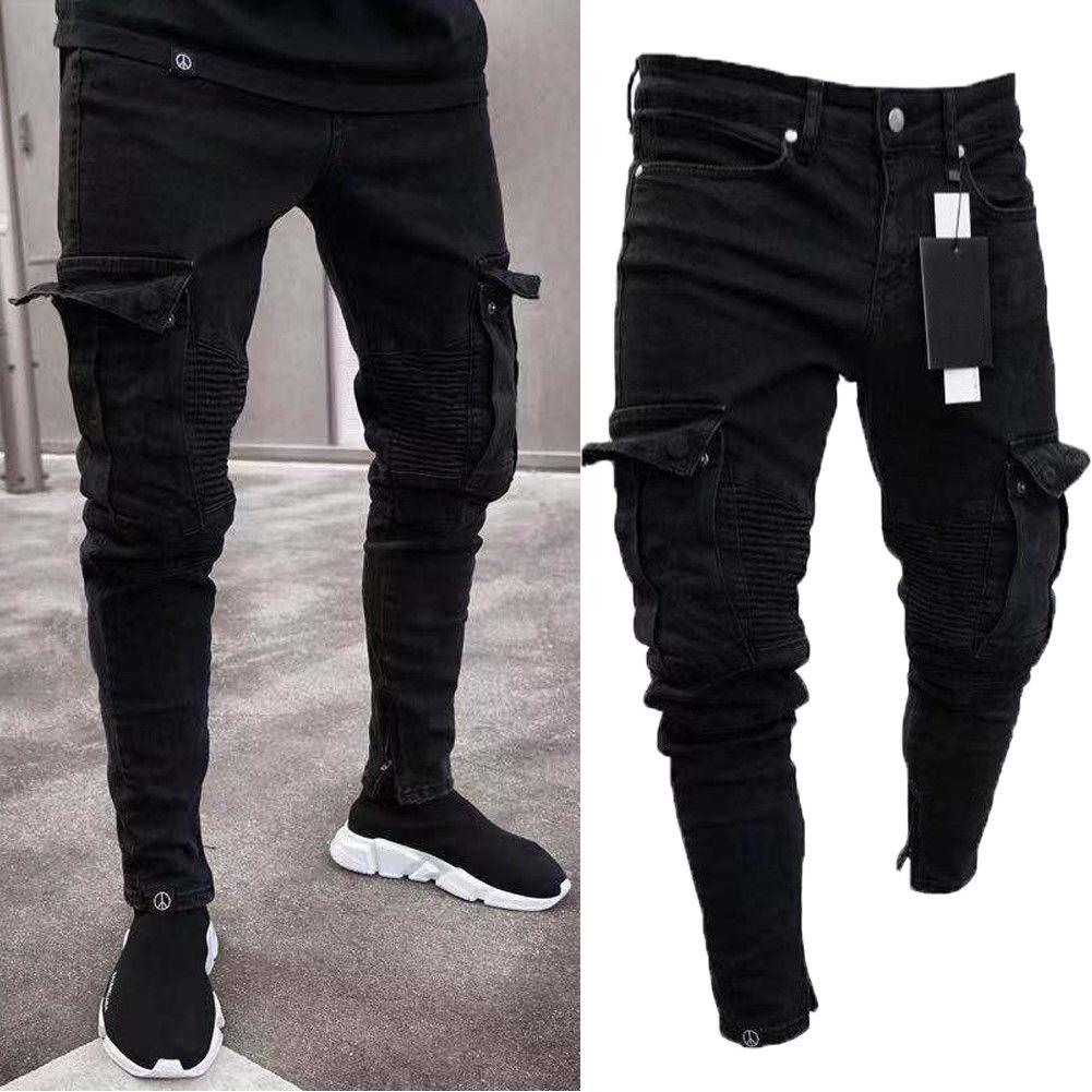 

Long Pencil Pants Ripped Jeans Slim Spring Hole 2018 Men' Fashion Thin Skinny Jeans for Men Hiphop Trousers Clothes Clothing, Black