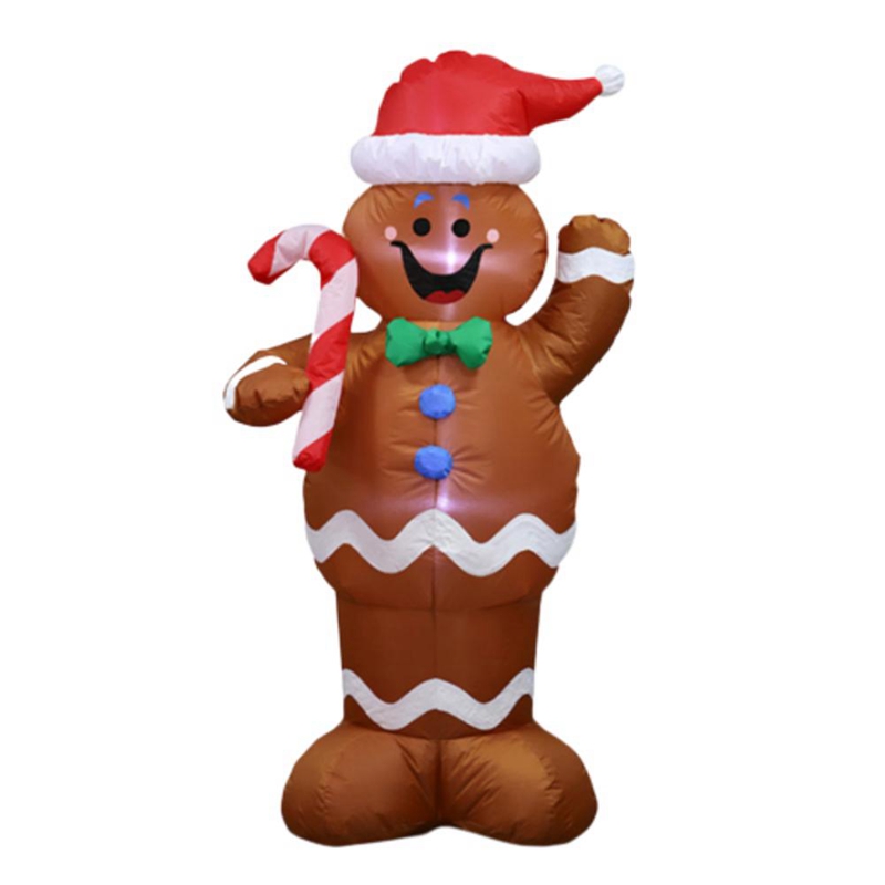 

1.5M Inflatable Christmas Santa Claus Gingerbread Snow Man LED Decoration Hold a Candy Stick Decoration for Home Outdoor