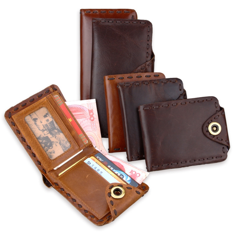 

Vintage Oil Genuine Leather Men Wallets Retro Handmade Small Hasp Purse Top Cow Leather Brand Designer Slim Wallet Portomonee, Coffee 1