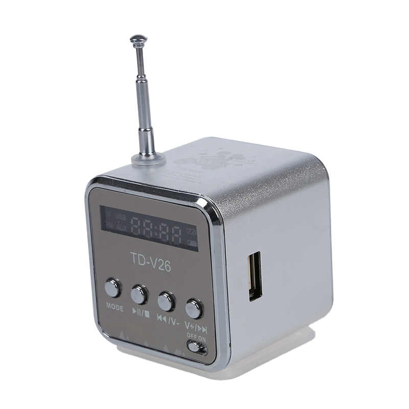 

TD-V26 Portable Mini Digital Speaker with Micro SD / TF / USB /FM - Silver--with 1 USB Cable and 1 o Cable