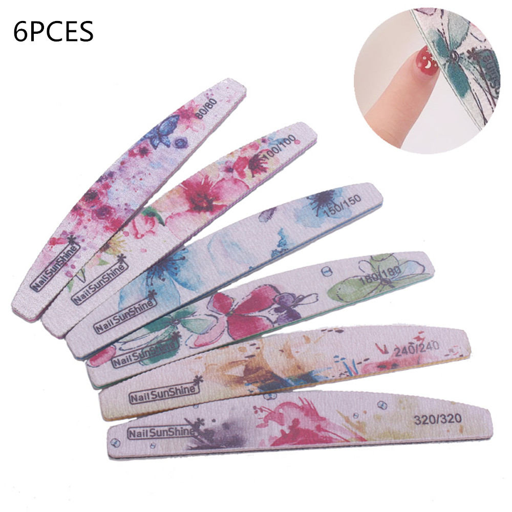

6PCS Printed Nail File Polished Manicure Anti-breaking Matte Buffer Block Durable Soft Strip Sand Professional Nail Tool