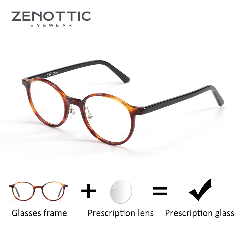 

ZENOTTIC Acetate Round Glasses Frames Blue Light Blocking Optical Myopia Lens For Men Women Goggles Prescription Eyeglasses