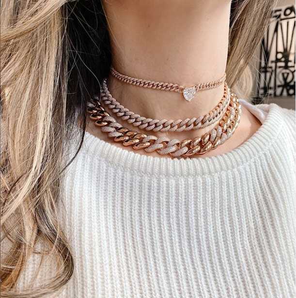

women choker multi layer wide Curb Cuban link chain necklace Gold rose gold Love heart starburst northstar cz girlfriend jewelry