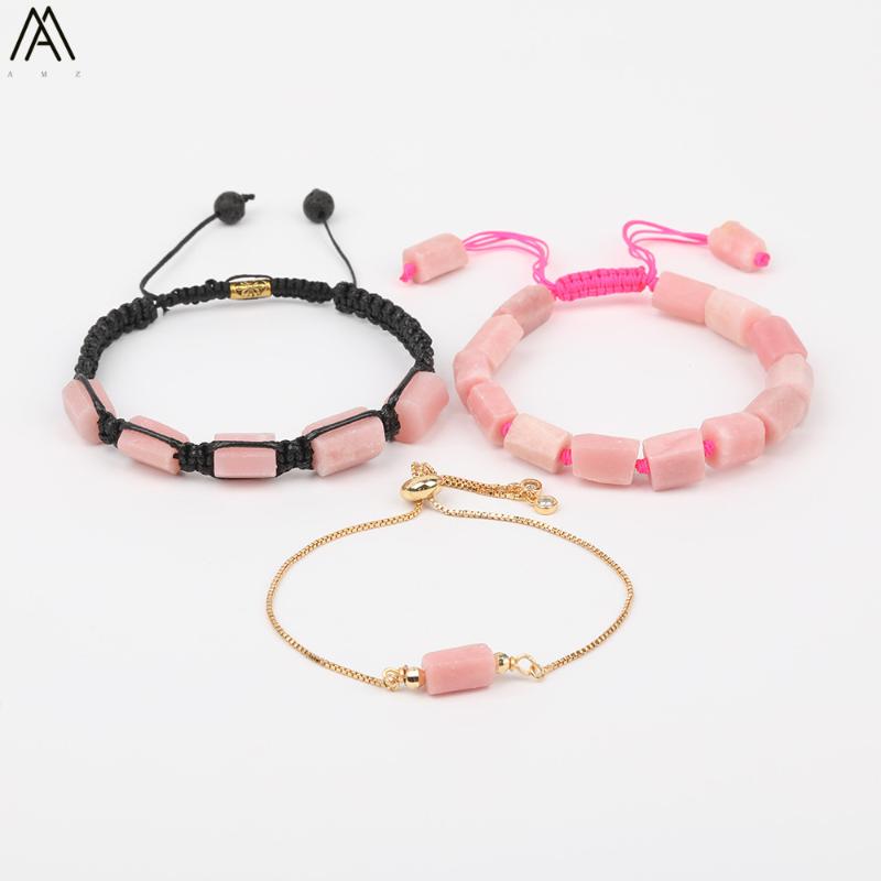 

Natural Pink Opal Stone Beads Knotted Handmade Bohemia Bracelet Women Leather Wrap Beads Braided Friendship Bracelet N0452AM