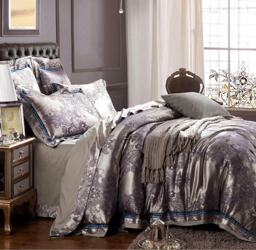 

Oriental Jacquard Luxury Bedding Sets King Queen Size Cotton Bed/Flat sheet set Satin Bedclothes Duvet Cover juego de cama