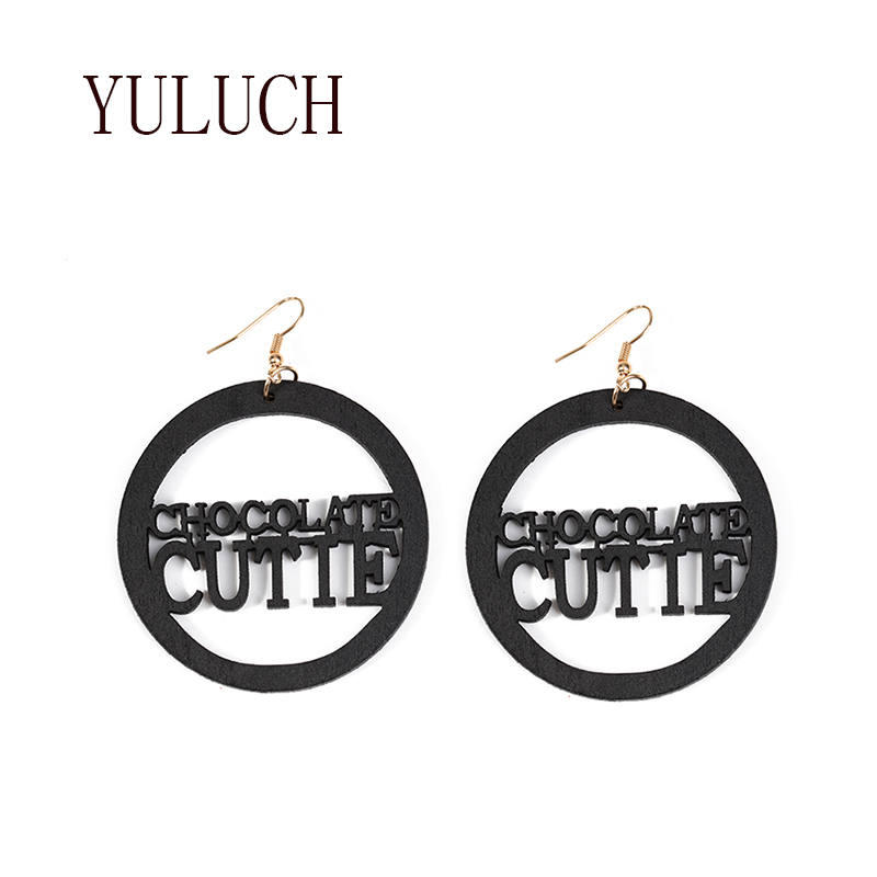 

YULUCH Wood earrings women hollow out words pendant jewelry girls art simple accessories party chocolate cutie earring girl