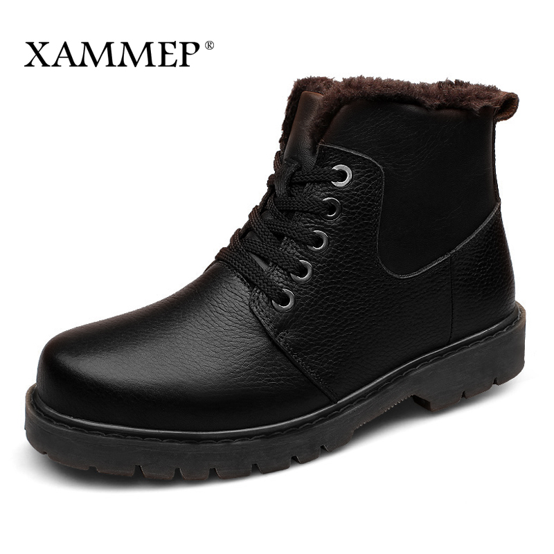 

Genuine Leather Men Shoes Winter Boots Men Brand Flats Winter Shoes Casual Warm Plush Plus Big Size High Quality Xammep, Black with plush