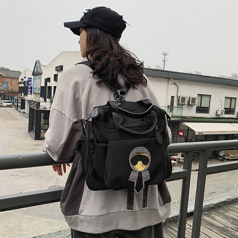 

Woman Bags Waterproof nylon Shoulder Bags for female school multifunctional travel Bag Big Back Pack, Black