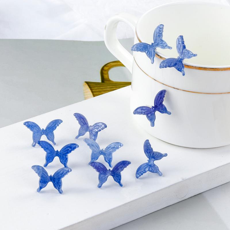 

AENSOA Women's Earrings Fashion Cute Butterfly Resin Stud Earrings for Women Korean Gradient Blue Color Stud Jewelry