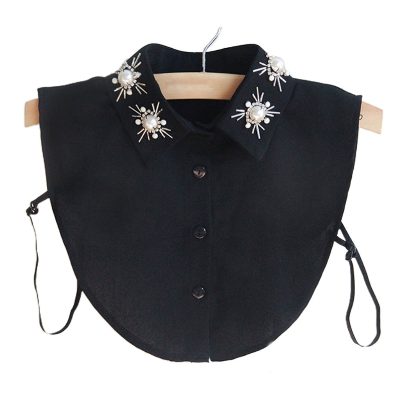 

Chiffon Lapel Dickey False Collar Pearl Beading Floral Detachable Half Blouse