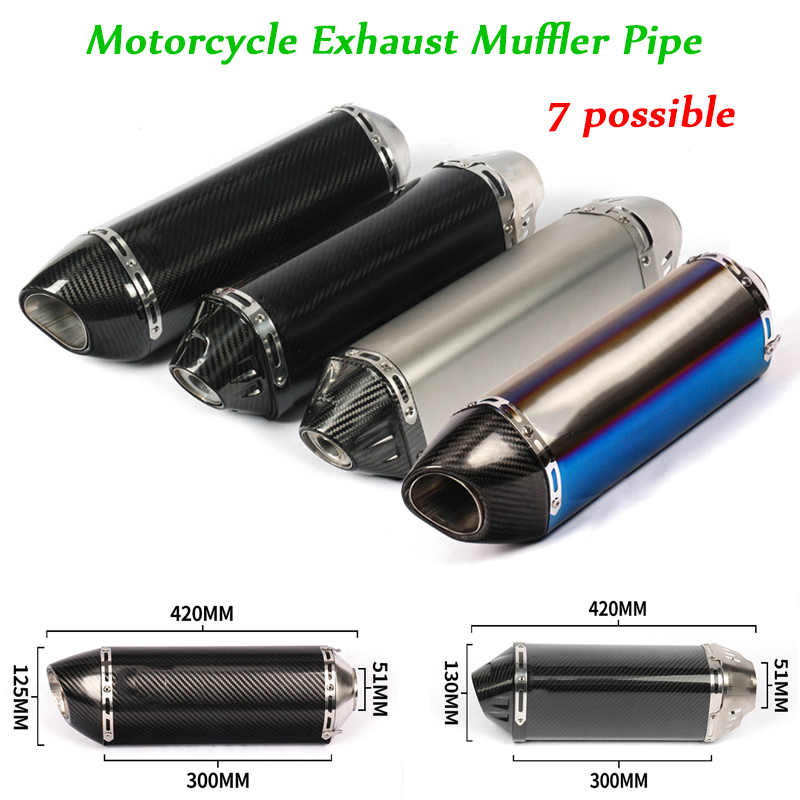 

420mm Length Exhaust Muffler Pipe With DB Killer 51MM Head Tail Baffler System Motorcycle Scooter AVT Universal