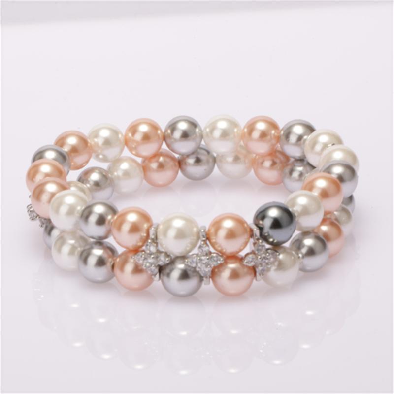 

micro paved white cz charm double layer white pink grey pearl beads beaded bracelets for woman elegant daily jewelry