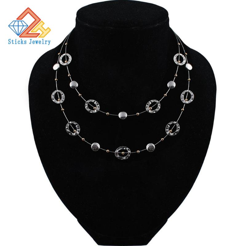 

Charm Two Layer Necklace European and American Fashion Jewelry Big Cable Linking Wholesale