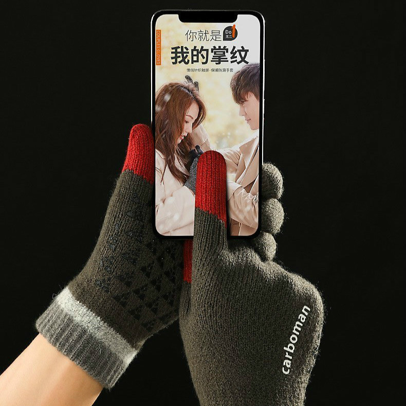 

Warm Cycling Touch Screen Gloves Wool Knit Warm Gloves Plus Velvet Thickening Riding Non-slip Men Women Couple