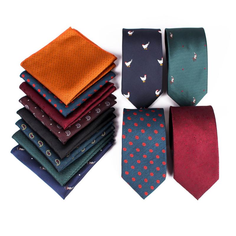 

Linbaiway Polyester Tie Set For Men Slim Tie Pocket Square Narrow Necktie Handkrechief Cravat Party Formal Ties Custom LOGO