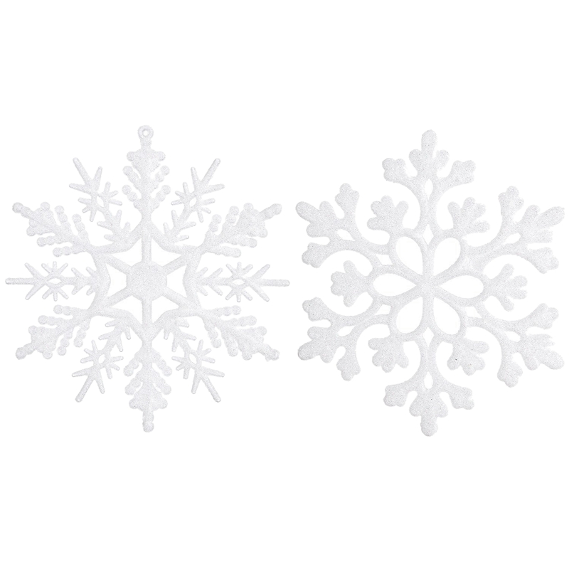 

36Pcs Plastic Snowflake Ornaments,Sparkling White Iridescent Glitter Snowflake Ornaments on String Hanger for Decorating,Craftin