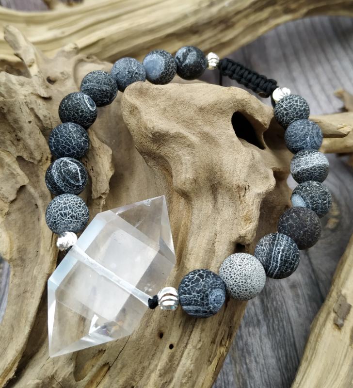 

YA4038 Natural Quartz Point Agates Beads Knot Cord Bracelet Adjustable