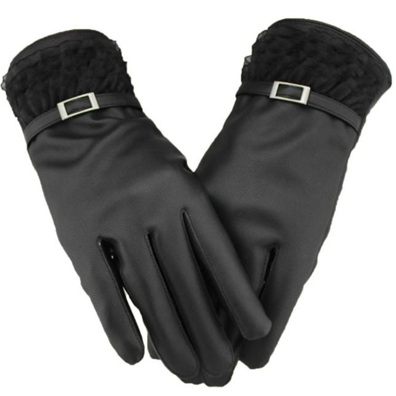 

Women Winter Soft Leather Mitten Gloves Warm Driving winter gloves hand guantes eldiven handschoenen 40FE19
