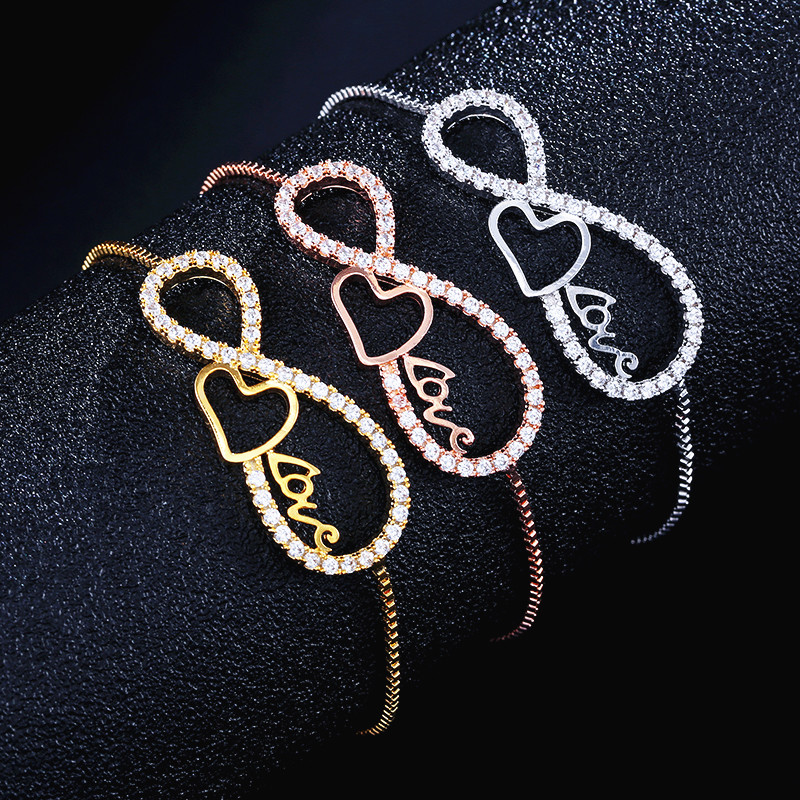 

UILZ Bohemian Inlaid Zircon Geometric Number 8 Metal Charm Bracelet Trend Women's Party Engagement Jewelry UB2030