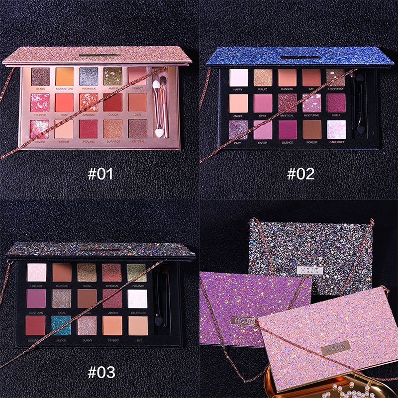 

HOJO 15 Colors Matte Glitter Eyeshadow Palette Chain Look Makeup Nude Metallic Shimmer Eye Shadow Pigmented with Brush Set, Army green