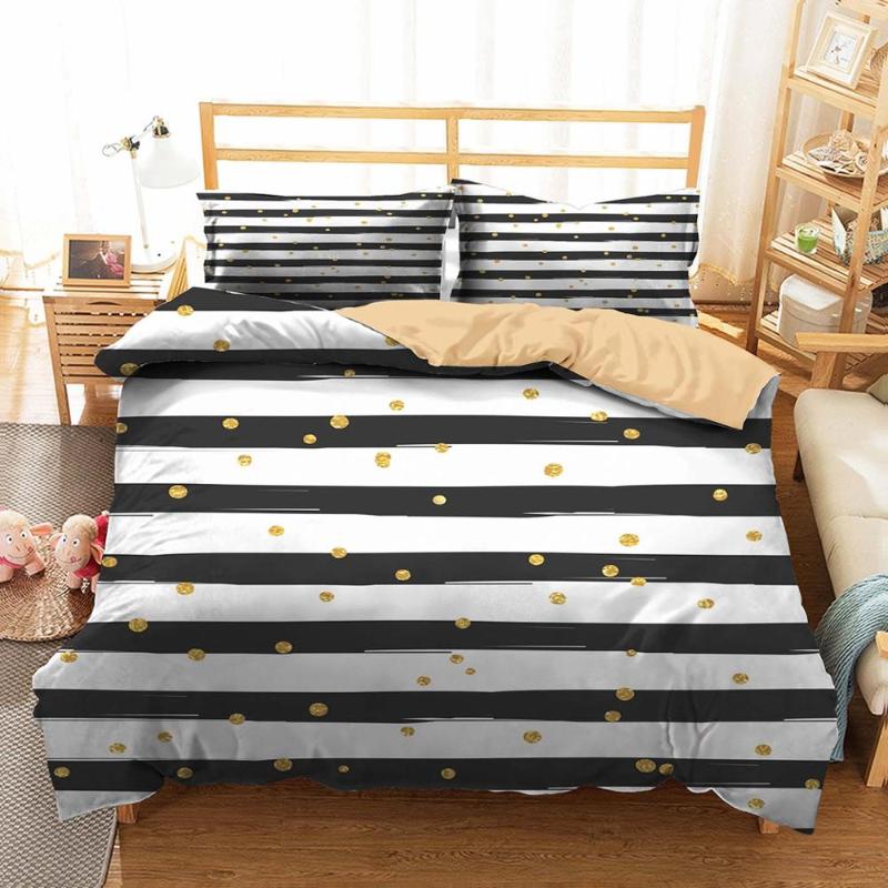 

Double Bed Coverlet Home Textiles Black Stripe Pattern Bedding Clothes with Pillowcases King Queen Size