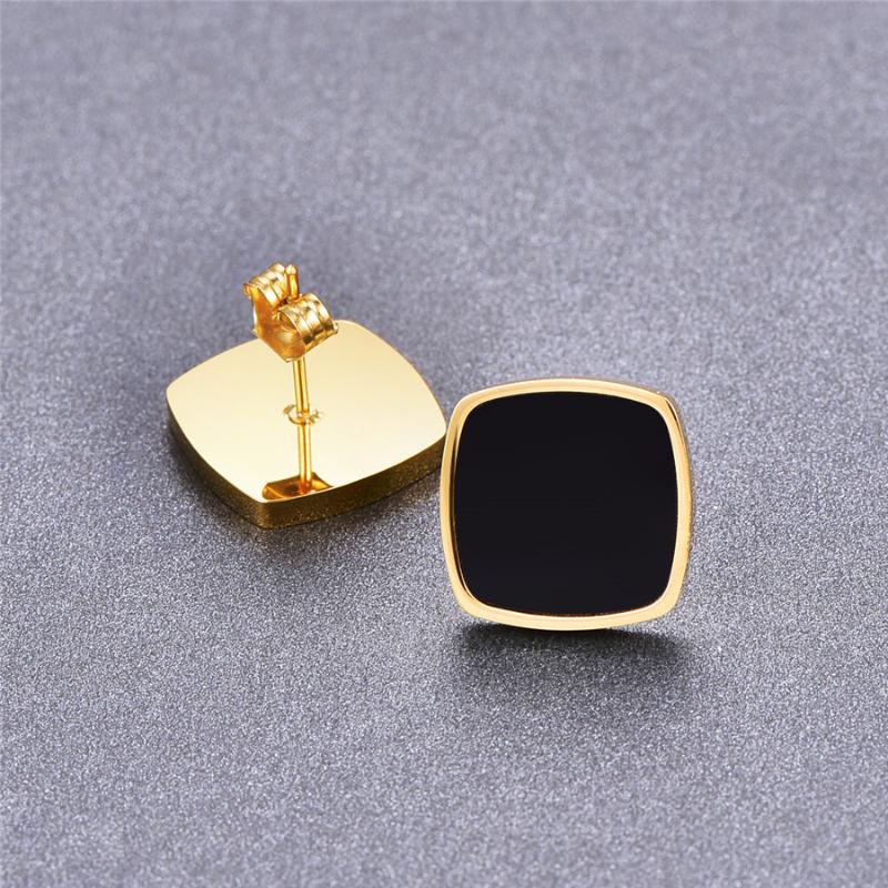 

Martick Rose Gold Color Woman Brincos Arc Side Black Piece Square Stud Earrings For Girl Europe Brand Jewelry E149