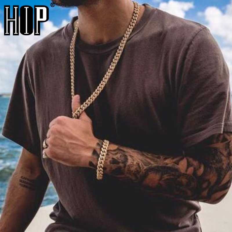 

Hip Hop 13MM Miami Cuban Link Chain Necklace Bracelet Iced Out Gold Crystal Rhinestone Bling for Men Jewelry