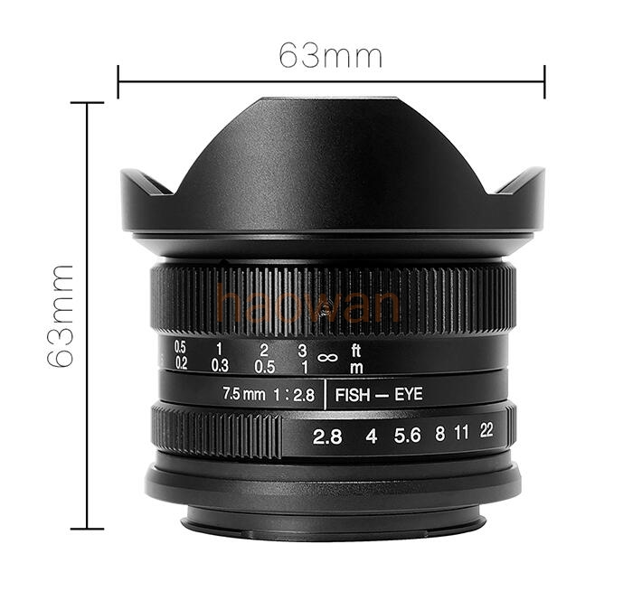 

7.5mm F/2.8 MF Movie Wide Angle Fisheye Lens for Sony a7 A7R A6300 A7R fx xt20 xt2 xe1 m43 gh4 em1 em5 em10 gm1 eosm5 camera