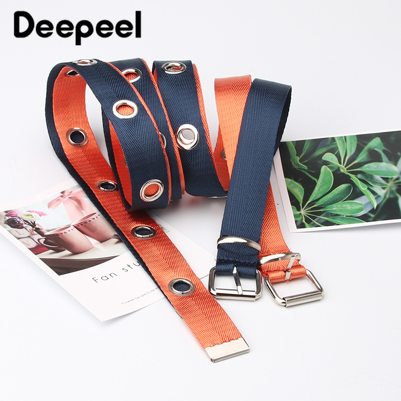 

Deepeel 2/4pcs 2.5*142cm Women Canvas Pin Buckle Belt Hollow Air Eye Decoration Wide Girdle Adjustable Casual Belt with Jeans, Black;brown