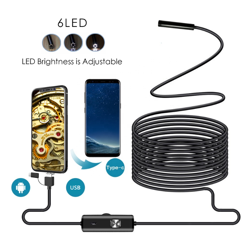 

7mm OTG Semi-rigid Cable Industrial with 6 LED Light Micro Inspection Borescope Cam for Android TypeC PC laptop