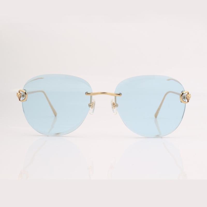 

Rimless women sunglasses blue transparent lens with leopard head and crystal