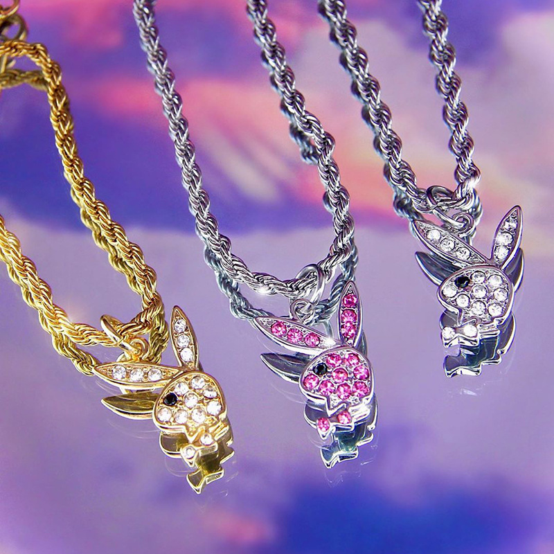 

Stainless Steel ins Choker Pendant Necklace Couple Twist Chain Full Rhinestone Necklaces For Women Men Fashion Jewelry