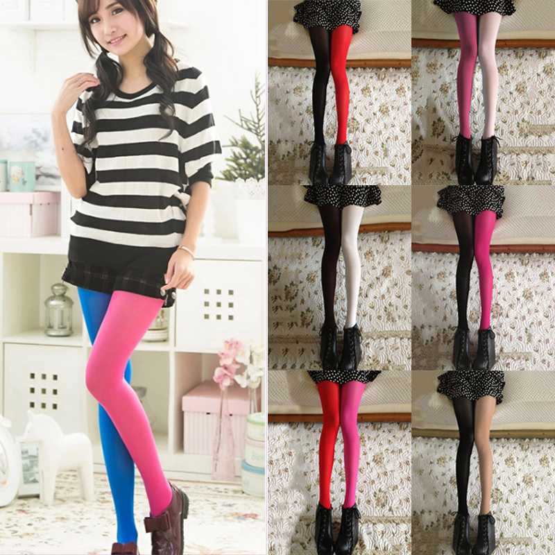 

2020 New Arrivals Women Girl Tights Japanese Fashion Patchwork Contrast Color Slim Fitness Pantyhose Sexy Stockings, White blue
