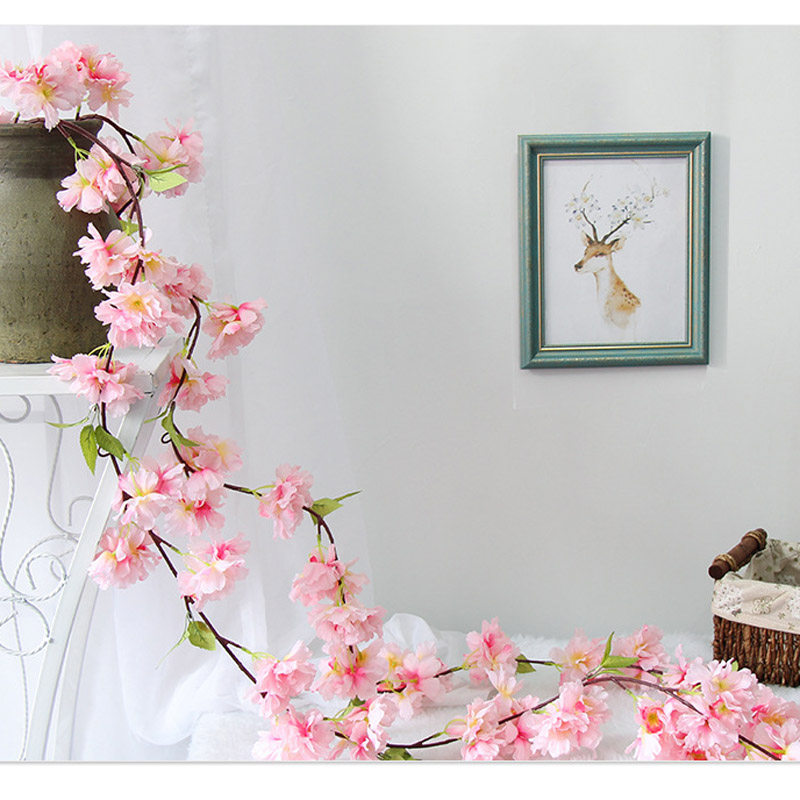 

165cm Simulation cherry blossom vine wedding arch scene layout home door wall decoration hotel ceiling decoration fake flower, Pink