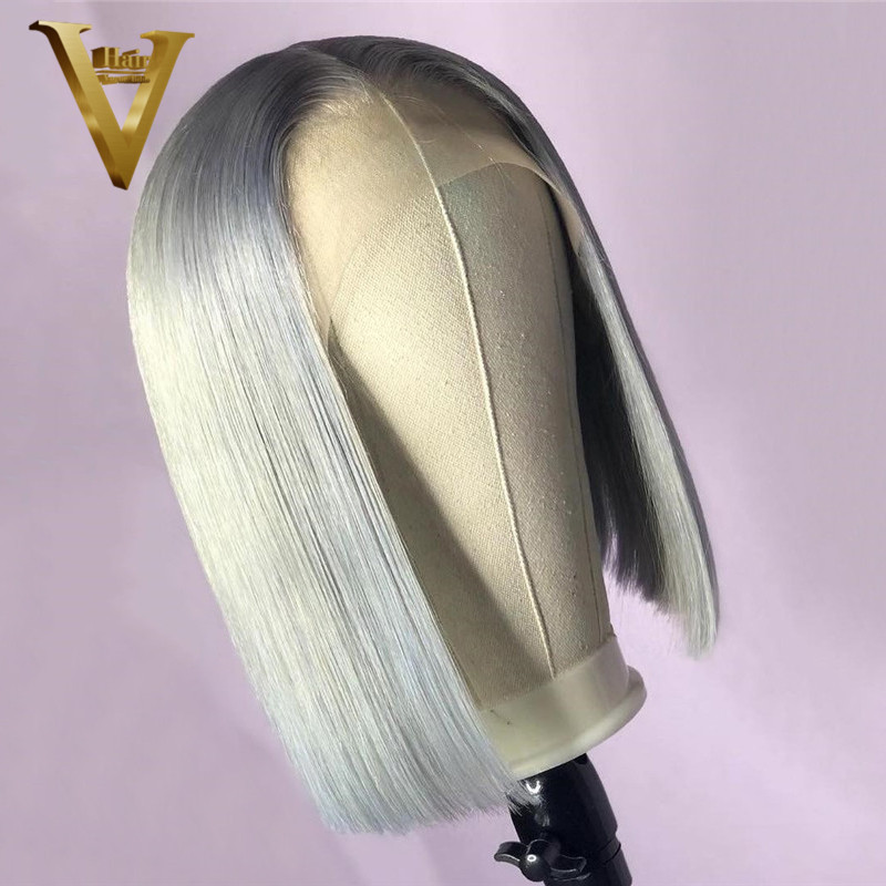

Grey Colored Human Hair Wigs For Women Blonde Bob Wig Remy Brazilian Blue Pink Closure Wig Straight Lace Front Pre Plucked, #613