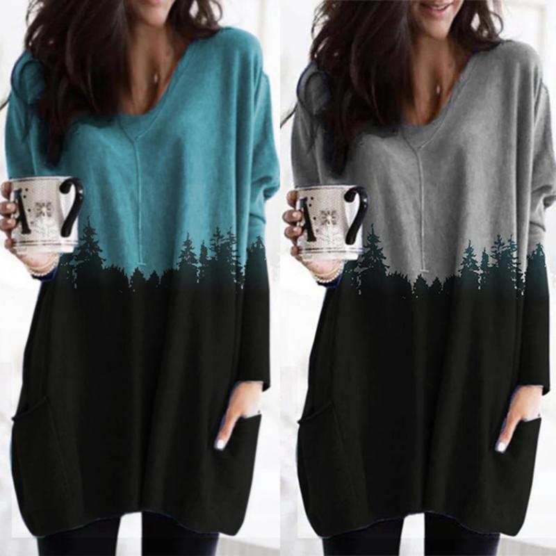 

Autumn Winter Women Plus Size Mountain Printed Pullover Long Sleeve Sweatshirt Hoodies Tops Ladies Tops Pullover Harajuku, Blue