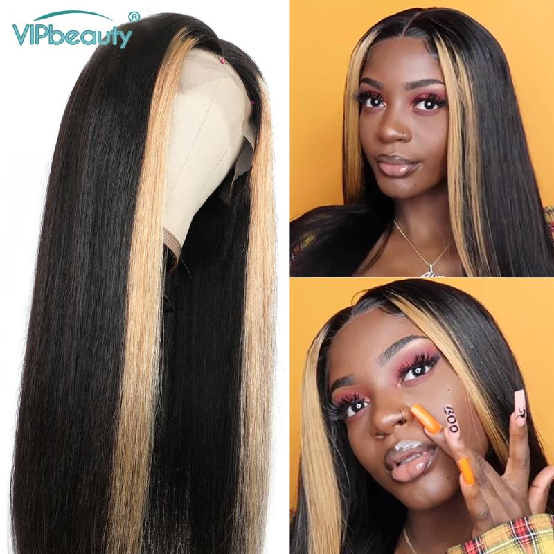 

13x4 Highlight Lace Front Human Hair Wig Brazilian Straight Human Hair Wig For Black Women Remy 150% Free Shipping Vipbeauty, 13x4 brown lace