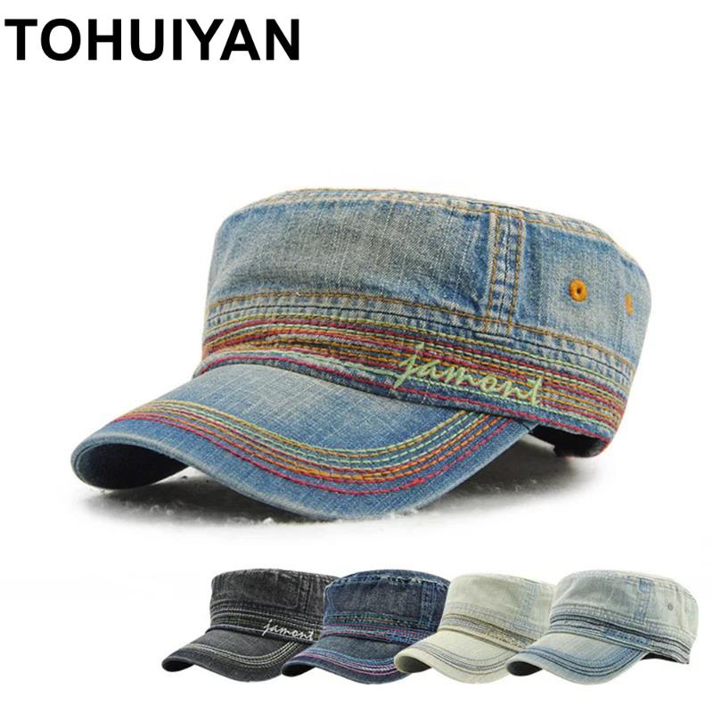 

Wide Brim Hats 2021 Unisex Hat Casual Cotton Army Cap Fashion Women Flat Top Caps Spring Summer Bone Gorras Cadet For Men, Black