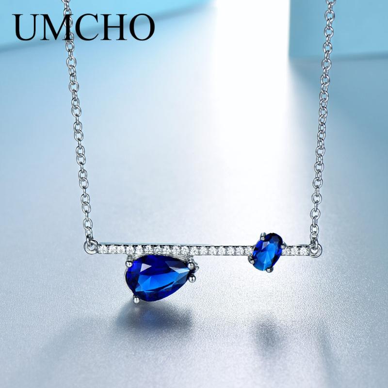 

Chains UMCHO Trendy Genuine Blue Gemstone 925 Sterling Silver Jewelry Women Necklaces For Party Gift Tiny Choker Accessories