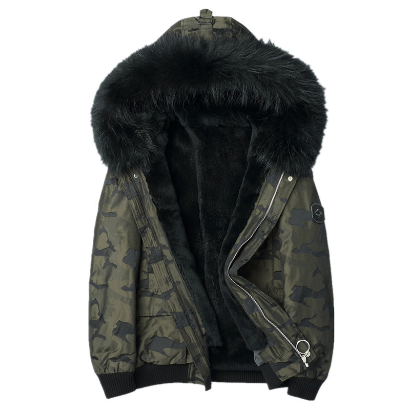 

Real Fur Coat Men's Winter Jacket Real Fur Liner Warm Parka Men Raccoon Collar Camouflage Jacket F-CQ-8806 MY1784, As the picture