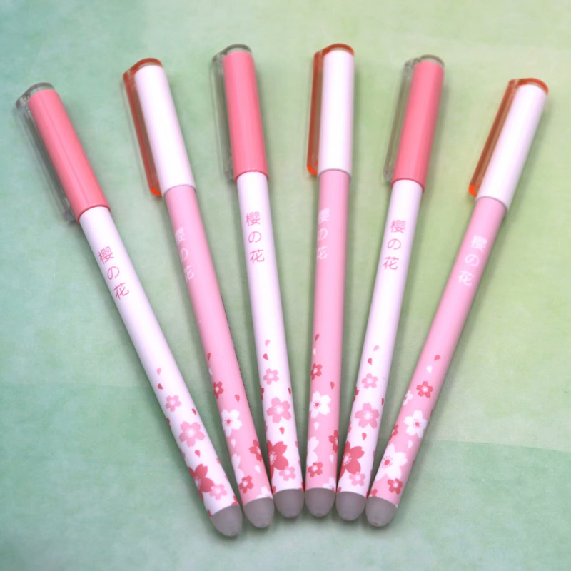 

6Pcs/ Set Cherry Flower Erasable Pen Washable Handle 0.5mm Blue/Black Ink Gel Pen Rod for School Office Supplies Stationery