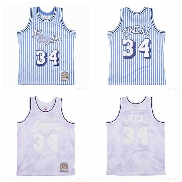

Vintage Los Angeles Lakers Mitchell Ness Striped 1996-97 Shaquille O'Neal 34 Swingman Jersey, Black;red
