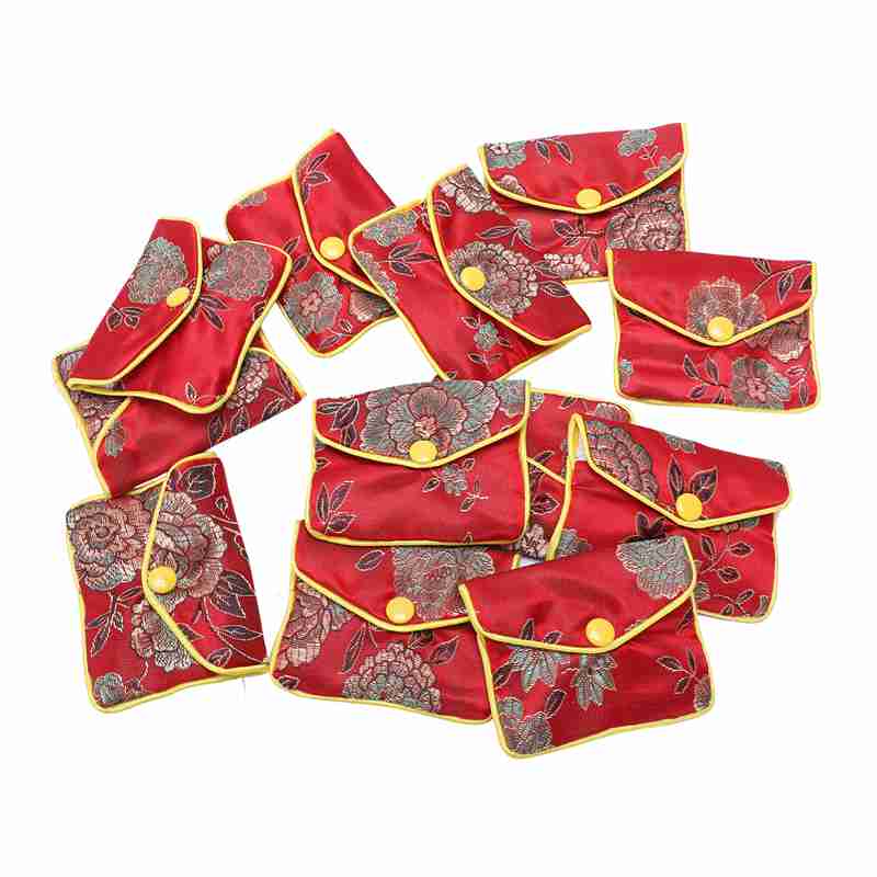 

12 In 1 Small Jewelry Box Jewelry Red Bag Embroidered Silk Cloth Bag Coin Purse