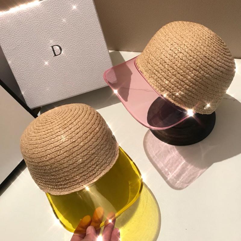 

01903-shi 2020 Factory promotion Handmade raffia patchwork transparent pvc fashion Equestrian cap men women leisure visors hat, Khaki
