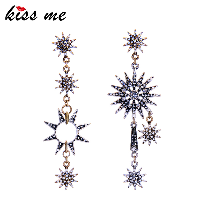 

Dangle & Chandelier KISS ME Asymmetric Rhinestone Stars Earrings Design Long Drop For Women Luxury Jewelry