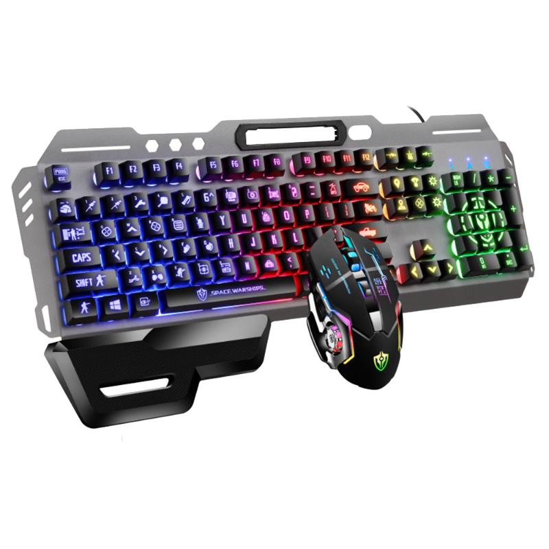 

Keyboard Mouse Combo Gaming Rainbow Backlit For Desktop Removable Hand Rest Waterproof Mute Computer Accessories Mechanical