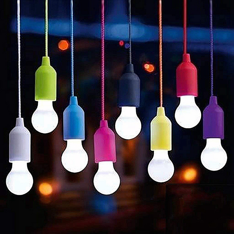 

1PC New Outdoor Portable Pull Bulb Light LED Lamp Camping Light Battery Powered Colorful LED Bulb Hanging Lamp White Lighting