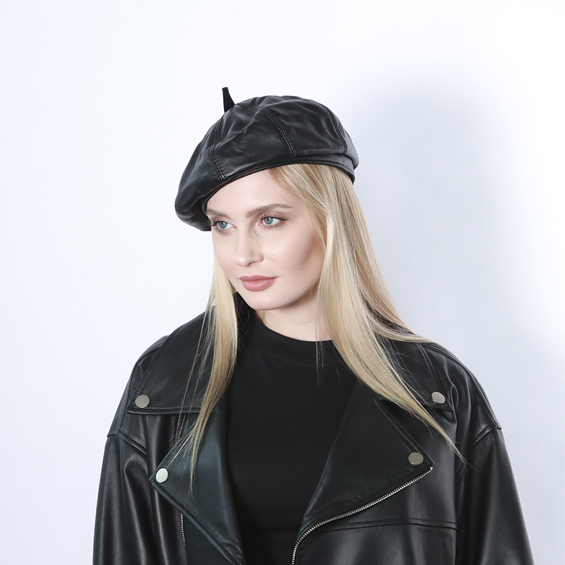 

Lady Spring Winter Beret Hat Painter Style Hat Women Real Leather Vintage Berets Solid Color Caps Female Bonnet Warm Walking Cap, Eight part