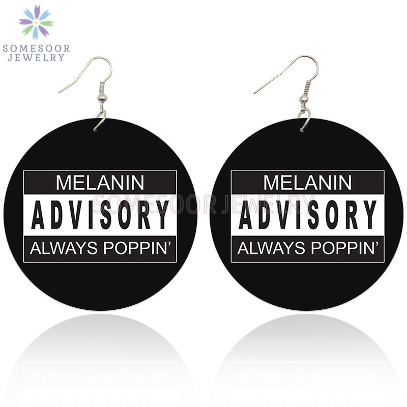

SOMESOOR Melanin Advisory Always Poppin African Wooden Drop Earrings Black Power Sayings Printed Wood Ear Jewelry For Women Gift